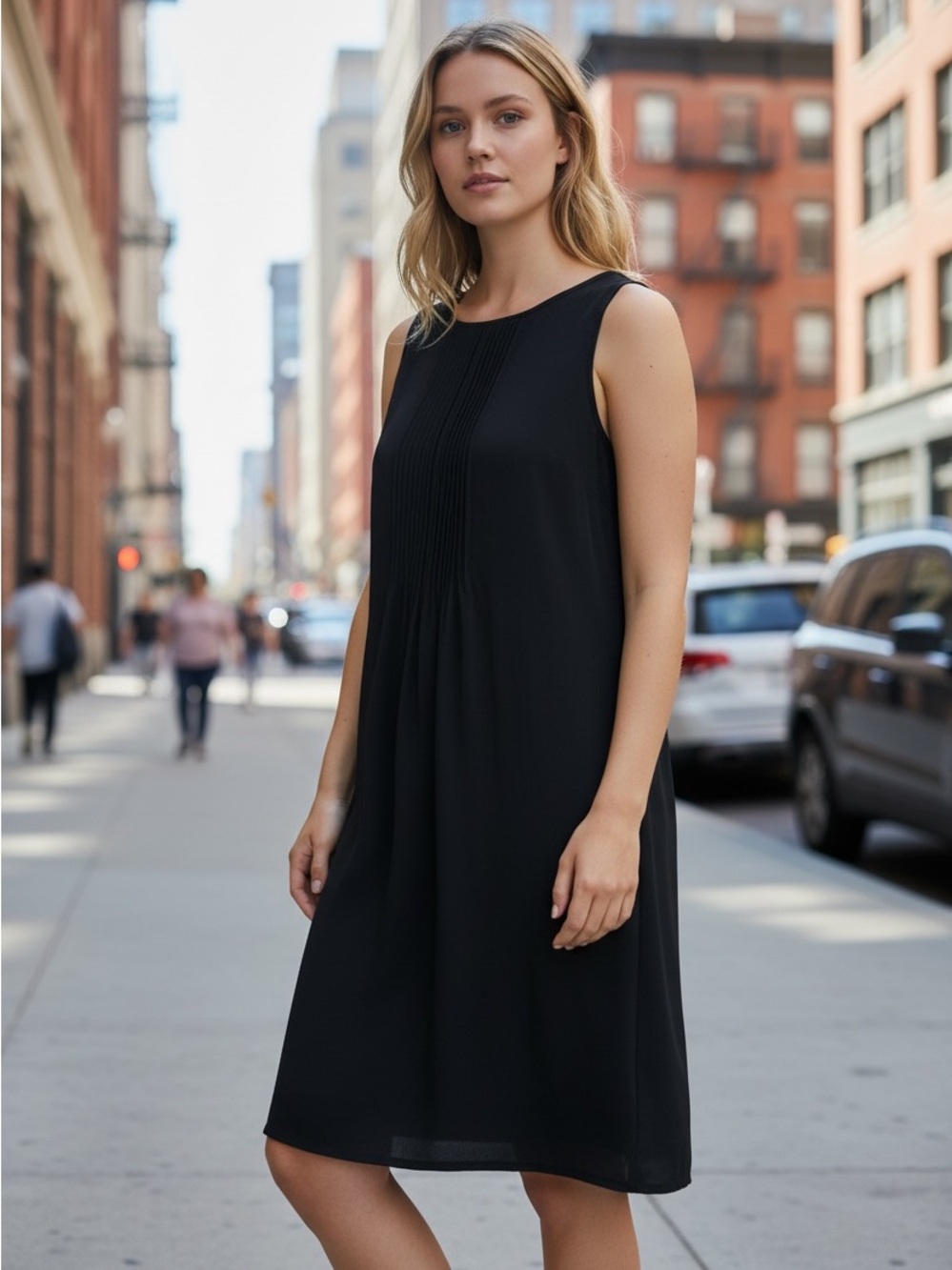 J.Jill Super Soft Chest Pleats Sleeveless Tunic Dress Black Women’s Small